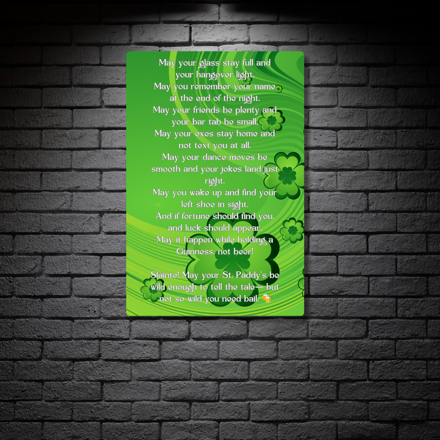 "An Irish Blessing… With a Pint of Humor" – Exclusive St. Paddy’s Metal Print ☘️🍻